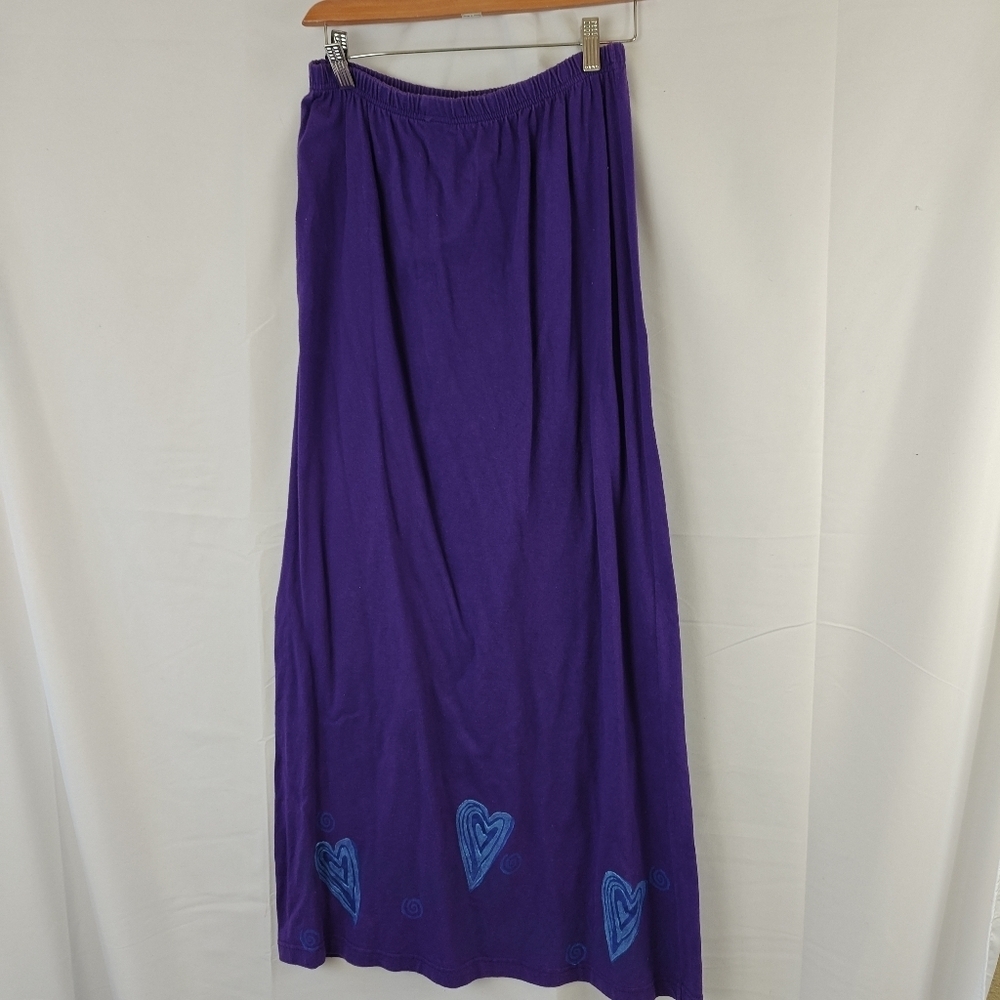 VTG Blue Fish Purple Maxi Skirt Boho Blue Heart Printed Cotton Size 0 - Picture 5 of 10